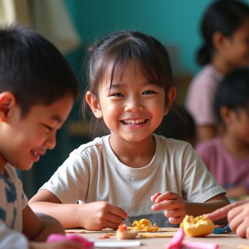 Mga batang gumagawa ng Filipino crafts